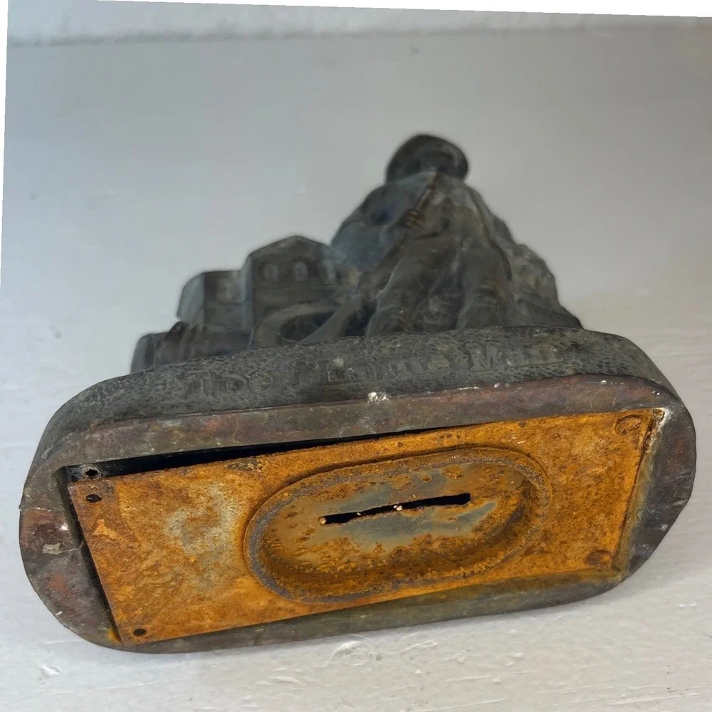 Antique‎ The Minute Man Cast Iron Still Bank Colonial Soldier Cannon Coin Bank